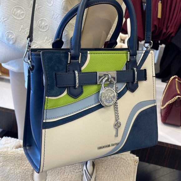 Michael Kors Hamilton Small Satchel Shoulder Crossbody Bag 
Navy Multi 
NWT - Picture 14 of 16